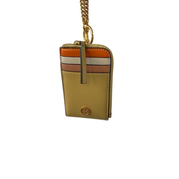 NWT Tory Burch Robinson Colorblock Lanyard Card Holder Beeswax Women's One Size - Picture 2 of 8